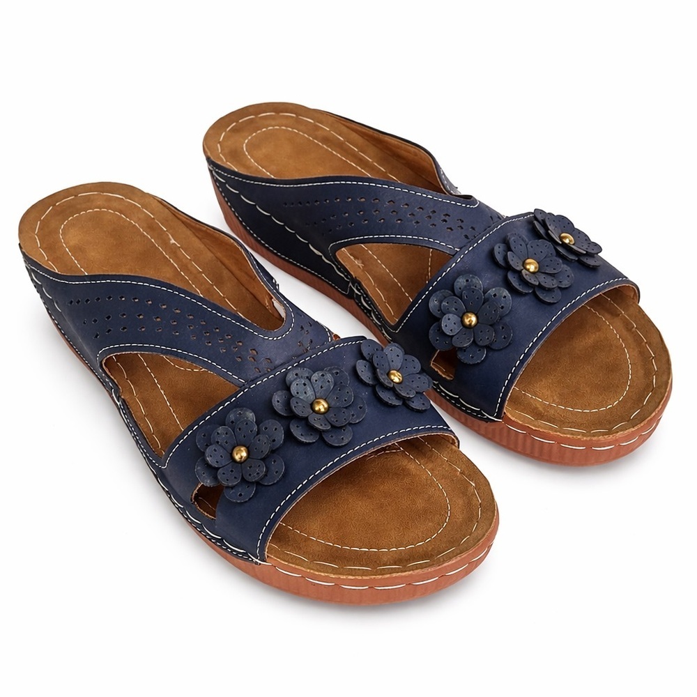 Women’s Navy Orthopedic Wedge Slide Sandals Euro 43 / US 12 Fits Lik 10.5-11z
. - Picture 2 of 5